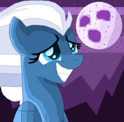 Size: 4000x3940 | Tagged: safe, artist:superhypersonic2000, night glider, pony, g4, bust, female, full moon, grin, high res, moon, pixel art, portrait, smiling, solo
