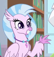 Size: 230x242 | Tagged: safe, screencap, silverstream, sky beak, classical hippogriff, hippogriff, a horse shoe-in, g4, animated, cropped, cute, diastreamies, female, offscreen character, quadrupedal, smiling, waving