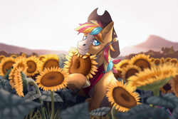 Size: 2250x1500 | Tagged: safe, artist:marinavermilion, oc, oc only, earth pony, pony, flower, solo, sunflower