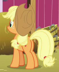 Size: 486x589 | Tagged: safe, screencap, applejack, earth pony, pony, g4, going to seed, butt, cropped, female, freckles, mare, plot, solo