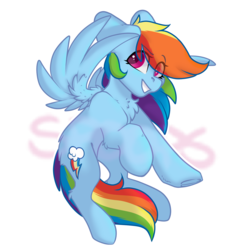 Size: 1800x1800 | Tagged: safe, artist:spoopygander, rainbow dash, pegasus, pony, g4, backwards cutie mark, butt fluff, charm, chest fluff, cute, female, flying, mare, multicolored hair, outline, simple background, smiling, smirk, smug, solo, transparent background, underhoof, wing fluff, wings