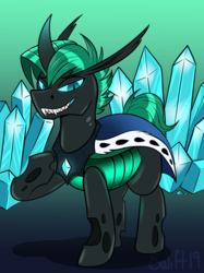 Size: 1241x1659 | Tagged: safe, artist:swiftsketchpone, oc, oc:eco stigma, changeling, crystal, green changeling, royal cape