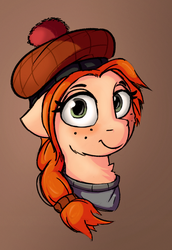 Size: 1206x1757 | Tagged: safe, artist:rexyseven, oc, oc only, pony, bust, female, freckles, hat, mare, portrait, solo