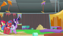 Size: 1280x720 | Tagged: safe, artist:wissle, edit, edited screencap, screencap, apple bloom, biscuit, blues, donny swineclop, fluttershy, noteworthy, scootaloo, spur, sweetie belle, twilight sparkle, alicorn, cyclops pony, earth pony, pegasus, pony, unicorn, g4, growing up is hard to do, season 9, animated, cutie mark crusaders, female, filly, foal, male, mare, older, older apple bloom, older cmc, older scootaloo, older sweetie belle, parody, saddle bag, scene parody, sound at source, stadium, stallion, twilight sparkle (alicorn), youtube link