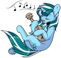 Size: 910x878 | Tagged: safe, artist:ak4neh, oc, oc only, oc:sapphire twinkle, pony, unicorn, female, mare, musical instrument, simple background, solo, transparent background, ukulele