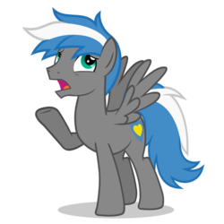 Size: 894x894 | Tagged: safe, artist:oblivionfall, oc, oc only, oc:cloud zapper, pegasus, pony, full body, male, open mouth, pegasus oc, shadow, simple background, solo, spread wings, stallion, standing, tail, teal eyes, transparent background, two toned mane, two toned tail, wings