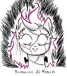 Size: 3016x3392 | Tagged: safe, artist:coco-drillo, pinkie pie, earth pony, monster pony, pony, g4, alternate hairstyle, female, frankenstein's monster, high res, inktober, inktober 2019, monster, pinktober, scar, solo, stitched body, stitches, white eyes