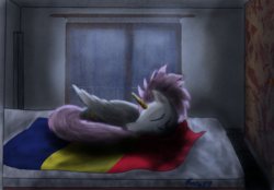 Size: 3032x2108 | Tagged: safe, artist:baly89, oc, oc only, alicorn, pony, alicorn oc, flag, high res, romania, sleeping, solo