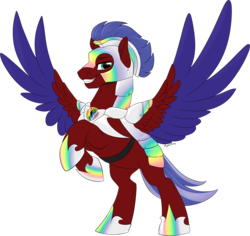 Size: 1715x1619 | Tagged: safe, artist:mythpony, oc, oc only, oc:solar flare, pegasus, pony, armor, male, rearing, simple background, solo, spread wings, stallion, transparent background, two toned wings, wings