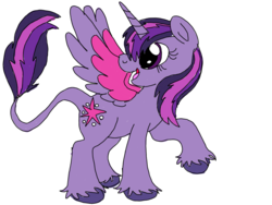 Size: 1024x768 | Tagged: safe, artist:wolfspiritclan, twilight sparkle, alicorn, pony, g4, alternate design, colored wings, female, leonine tail, redesign, simple background, solo, twilight sparkle (alicorn), unshorn fetlocks, white background, wings
