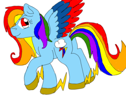 Size: 1024x768 | Tagged: safe, artist:wolfspiritclan, rainbow dash, pegasus, pony, g4, alternate design, colored wings, female, hoof shoes, multicolored wings, redesign, simple background, solo, white background, wings