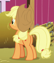 Size: 511x600 | Tagged: safe, edit, screencap, applejack, earth pony, pony, g4, going to seed, animated, butt, cropped, female, gif, mare, nodding, plot