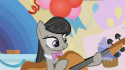 Size: 800x450 | Tagged: safe, screencap, octavia melody, earth pony, pony, a horse shoe-in, g4, animated, cello, dexterous hooves, discovery family logo, female, gif, musical instrument, playing, solo