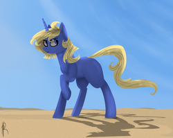 Size: 549x438 | Tagged: safe, artist:0pencil0and0rood0, oc, oc only, oc:kago, pony, unicorn, female, mare, narrowed eyes, raised hoof, sand, shadow, solo