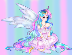 Size: 3002x2281 | Tagged: safe, artist:daej-roo, princess celestia, human, g4, anime, anime style, clothes, digital art, female, high res, horn, horned humanization, humanized, solo, winged humanization, wings