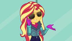 Size: 1920x1080 | Tagged: safe, screencap, sunset shimmer, equestria girls, equestria girls series, g4, holidays unwrapped, spoiler:eqg series (season 2), clothes, female, glasses, solo, winter outfit