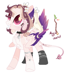 Size: 332x362 | Tagged: safe, artist:manella-art, oc, oc:vernia nix amore, pegasus, pony, chest fluff, collar, ear fluff, female, flower, flower in hair, mare, multicolored hair, tail feathers