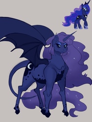 Size: 3000x4000 | Tagged: safe, artist:vantiss, princess luna, alicorn, pony, g4, bags under eyes, bat wings, female, leonine tail, looking at you, redesign, simple background, solo, wings
