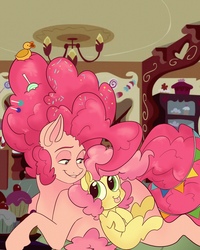 Size: 4000x5000 | Tagged: safe, artist:vantiss, li'l cheese, pinkie pie, earth pony, pony, g4, the last problem, female, filly, male, mother and child, mother and daughter, motherhood, parent:cheese sandwich, parent:pinkie pie, sugarcube corner