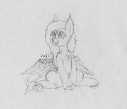 Size: 2742x2356 | Tagged: safe, artist:wapamario63, fluttershy, pegasus, pony, g4, female, frog (hoof), high res, monochrome, sitting, solo, traditional art, underhoof, wings
