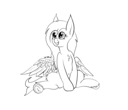 Size: 2742x2356 | Tagged: safe, artist:wapamario63, fluttershy, pegasus, pony, g4, female, frog (hoof), high res, lineart, monochrome, simple background, sitting, solo, underhoof, wings