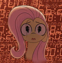 Size: 1002x1016 | Tagged: safe, alternate version, artist:hopefulsparks, fluttershy, pegasus, pony, fanfic:numbers, g4, abstract background, fanart, fanfic, fanfic art, fanfic cover, female, frazzled, mare, numbers, story in the source