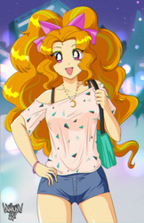 Size: 2842x4383 | Tagged: safe, artist:danmakuman, adagio dazzle, human, equestria girls, g4, '90s, adoragio, anime, bow, clothes, cute, digital art, female, hair bow, humanized, jewelry, looking at you, necklace, open mouth, sailor moon (series), shirt, shorts, smiling, solo