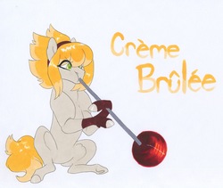 Size: 3559x3000 | Tagged: safe, artist:frozensoulpony, oc, oc only, oc:crème brûlée, earth pony, pony, female, glass blowing, high res, mare, offspring, parent:flash sentry, parent:limestone pie, parents:limesentry, solo, traditional art