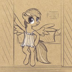 Size: 1050x1050 | Tagged: safe, artist:el-yeguero, rainbow dash, pegasus, pony, g4, bedroom, bipedal, clothes, female, nightgown, see-through, solo