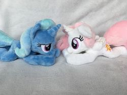 Size: 1024x768 | Tagged: safe, artist:gscuddlecraft, princess celestia, trixie, alicorn, pony, unicorn, g4, cewestia, female, filly, irl, photo, pink-mane celestia, plushie, young celestia, younger