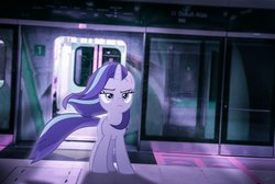 Size: 2048x1380 | Tagged: safe, artist:calveen, artist:nightietime, starlight glimmer, pony, unicorn, g4, the ending of the end, badass, female, gate, mare, metro, solo, starlight glimmer in places she shouldn't be, station, subway, train