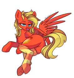 Size: 2400x2532 | Tagged: safe, artist:chibadeer, oc, oc only, pegasus, pony, butt, clothes, female, high res, mare, plot, simple background, socks, solo, striped socks, white background