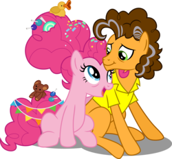 Size: 7054x6554 | Tagged: safe, artist:decprincess, cheese sandwich, pinkie pie, earth pony, pony, g4, the last problem, .svg available, absurd resolution, candy in hair, female, male, mare, older, older cheese sandwich, older cheesepie, older pinkie pie, ship:cheesepie, shipping, simple background, stallion, straight, teddy bear, transparent background, vector