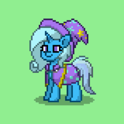Size: 320x320 | Tagged: safe, artist:ufolronman, trixie, pony, unicorn, pony town, g4, animated, blinking, cape, clothes, cute, diatrixes, eyes closed, female, gif, green background, hat, mare, pixel art, raised hoof, sieg heil, simple background, smiling, solo, trixie's cape, trixie's hat