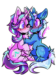 Size: 640x853 | Tagged: safe, artist:tailsdollterror, starlight glimmer, trixie, pony, unicorn, g4, blushing, chest fluff, duo, female, fluffy, palindrome get, smiling
