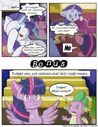Size: 1024x1326 | Tagged: safe, artist:kingkero, rarity, spike, twilight sparkle, alicorn, dragon, pony, comic:couches problem, g4, blushing, comic, couch, fainting couch, female, lesbian, ship:rarilight, shipping, spread wings, twilight sparkle (alicorn), twilight's castle, wingboner, winged spike, wings