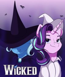 Size: 1024x1210 | Tagged: safe, artist:mindlesssketching, starlight glimmer, trixie, pony, unicorn, g4, crossover, hat, musical, poster, smiling, smirk, wicked, witch hat