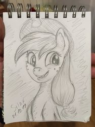 Size: 1536x2048 | Tagged: safe, artist:stink111, applejack, earth pony, pony, g4, cute, female, jackabetes, open mouth, sketch, solo, traditional art