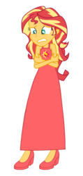Size: 817x1716 | Tagged: safe, artist:cartoonmasterv3, sunset shimmer, equestria girls, g4, clothes, cutie mark on clothes, female, gritted teeth, irony, long dress, not fiery shimmer, simple background, solo, transparent background