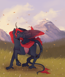 Size: 3289x3900 | Tagged: safe, artist:motojinwoo, oc, oc only, oc:king phoenix embers, changeling, dracony, dragon, hybrid, pony, commission, high res, pretty, red changeling, solo, ych result