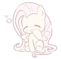 Size: 1125x1088 | Tagged: safe, artist:pwurrs, fluttershy, pegasus, pony, g4, bubble, chibi, cute, eyes closed, female, open mouth, pastel, shyabetes, simple background, sleepy, solo, teary eyes, white background, yawn
