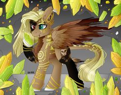 Size: 1024x807 | Tagged: safe, artist:sk-ree, oc, oc only, pegasus, pony, bodypaint, crystal, feather, female, heterochromia, mare, skull, skull cutie mark, solo