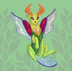 Size: 1200x1182 | Tagged: safe, artist:angelcakek, thorax, changedling, changeling, g4, cute, green background, king thorax, male, open mouth, quadrupedal, simple background, solo, spread wings, thorabetes, wings