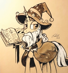 Size: 2268x2414 | Tagged: safe, artist:kaleido-art, star swirl the bearded, pony, unicorn, g4, book, high res, ink drawing, inktober, male, pencil drawing, reflections star swirl, solo, stallion, traditional art