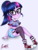 Size: 1536x2048 | Tagged: safe, artist:artmlpk, sci-twi, twilight sparkle, equestria girls, g4, adorkable, blushing, bow, clothes, converse, cute, design, dork, female, garter belt, garters, glasses, looking back, meganekko, midriff, miniskirt, ponytail, shirt, shoes, short shirt, sitting, skirt, sneakers, socks, solo, stockings, thigh highs, trendy style, twiabetes, zettai ryouiki