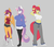 Size: 3500x3000 | Tagged: safe, artist:silverfox057, apple bloom, scootaloo, sweetie belle, anthro, plantigrade anthro, ask nerdy scootaloo, g4, big breasts, booty shorts, breasts, bubblegum, busty apple bloom, busty cmc, busty scootaloo, busty sweetie belle, clothes, cutie mark crusaders, female, food, gum, high res, mare, midriff, older, older apple bloom, older cmc, older scootaloo, older sweetie belle, smiling, sweater puppies