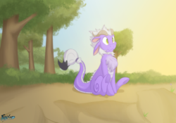 Size: 5000x3500 | Tagged: safe, artist:fluffyxai, oc, oc only, oc:kyuu, dragon, hybrid, longma, brush tail, chest fluff, cute, dragon hybrid, fluffy, smiling