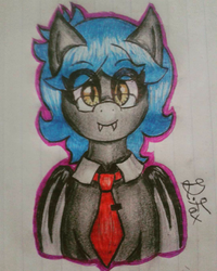 Size: 6755x8433 | Tagged: safe, artist:thedamneddarklyfox, oc, oc only, oc:vixen feather, bat pony, pony, bat pony oc, bat wings, cute, fangs, female, happy, lined paper, looking at you, mare, smiling, smiling at you, solo, traditional art, wings