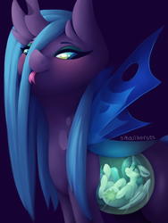Size: 3000x4000 | Tagged: safe, artist:smallhorses, princess celestia, queen chrysalis, alicorn, changeling, changeling queen, pony, g4, avorable, black background, blushing, changelings eating ponies, chrysalispred, cute, cute vore, dark background, duo, duo female, female, fetish, internal, looking at each other, micro, preylestia, simple background, smiling, soft vore, tongue out, translucent belly, transparent belly, transparent flesh, vore, x-ray