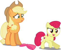 Size: 2237x1850 | Tagged: safe, artist:estories, artist:rough-boulder, edit, edited edit, editor:slayerbvc, vector edit, apple bloom, applejack, earth pony, pony, g4, accessory-less edit, apple bloom's bow, applejack's hat, bow, confused, cowboy hat, female, filly, hair bow, hat, mare, nudist, siblings, simple background, sisters, surprised, transparent background, trotting, vector